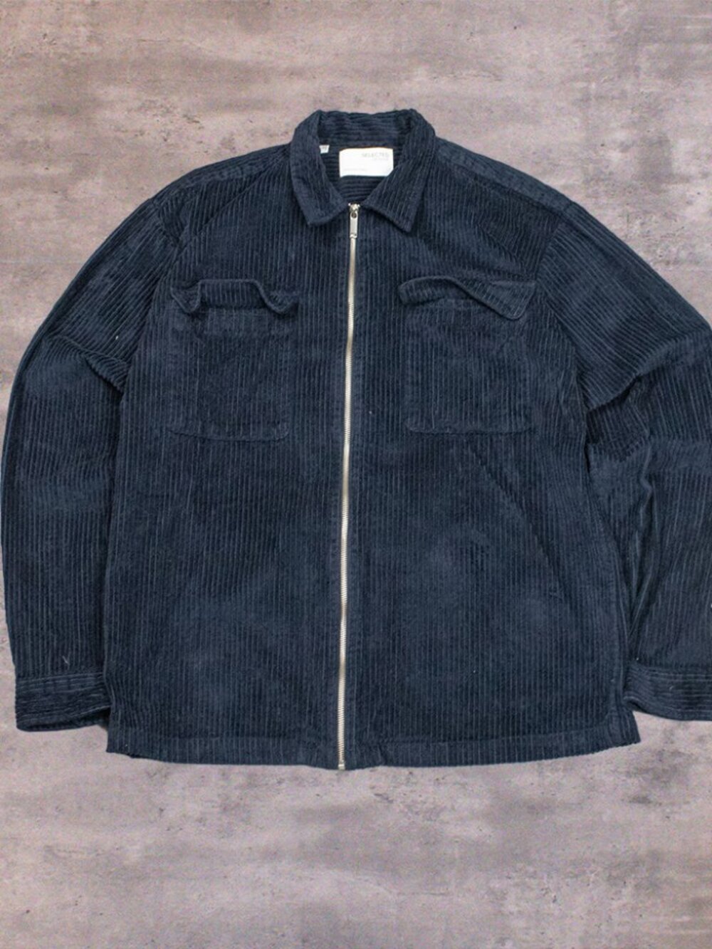 Selected Homme Wide Wale Cordoury Navy Overshirt Blue Zip Up Jacket